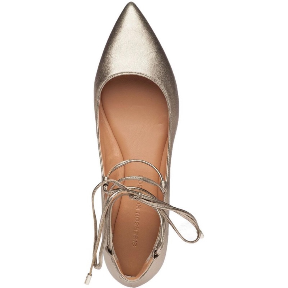 Sigerson Morrison Metallic Gold Lace Up Flats - Picture 4 of 7